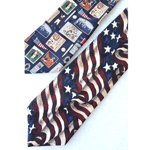 Baseball Tie & American Flag Patriotic Ties Van Heusen Silk Summer July 4